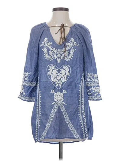 Pre-owned Johnny Was 3/4 Sleeve Blouse In Blue