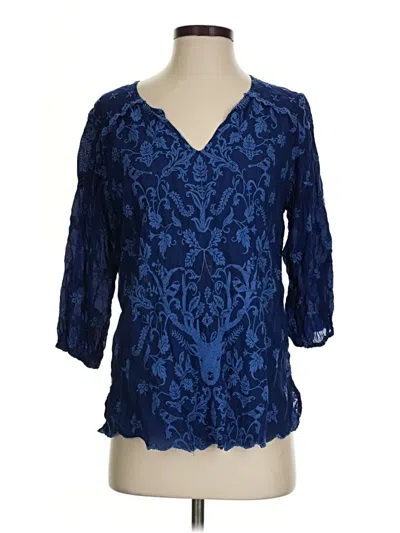 Pre-owned Johnny Was 3/4 Sleeve Blouse In Blue