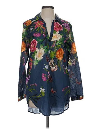 Pre-owned Johnny Was 3/4 Sleeve Blouse In Blue