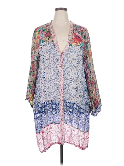 Pre-owned Johnny Was 3/4 Sleeve Blouse In Blue