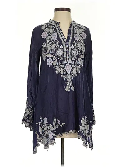 Pre-owned Johnny Was 3/4 Sleeve Blouse In Blue