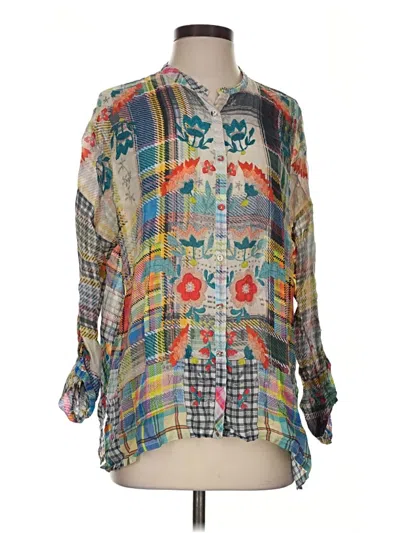 Pre-owned Johnny Was 3/4 Sleeve Blouse In Blue