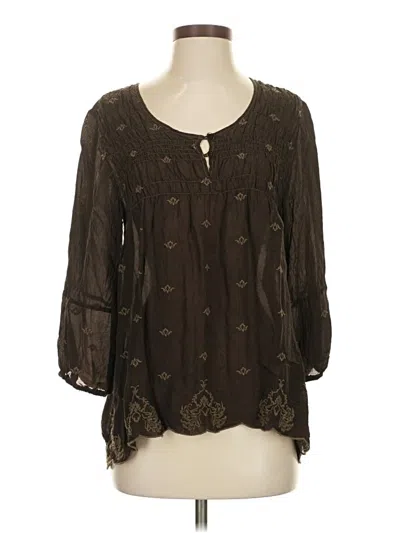 Pre-owned Johnny Was 3/4 Sleeve Blouse In Brown