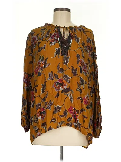 Pre-owned Johnny Was 3/4 Sleeve Blouse In Brown