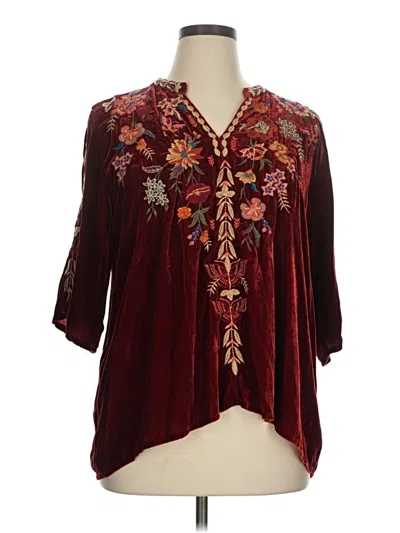 Pre-owned Johnny Was 3/4 Sleeve Blouse In Burgundy