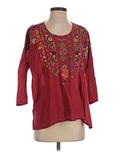 Pre-owned Johnny Was 3/4 Sleeve Blouse In Burgundy