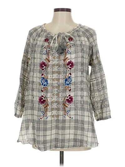 Pre-owned Johnny Was 3/4 Sleeve Blouse In Gray