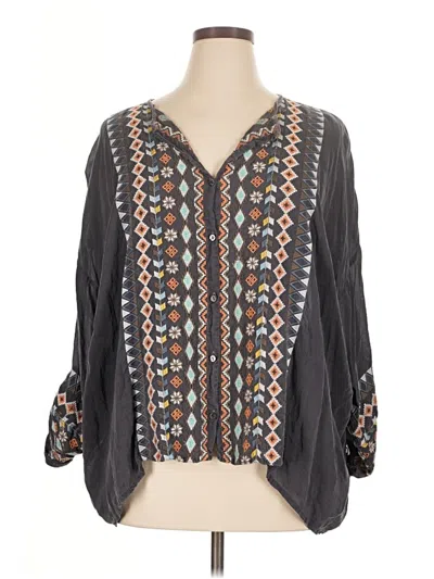 Pre-owned Johnny Was 3/4 Sleeve Blouse In Gray