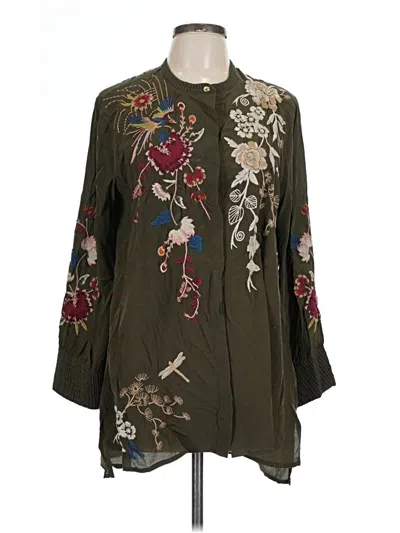 Pre-owned Johnny Was 3/4 Sleeve Blouse In Green