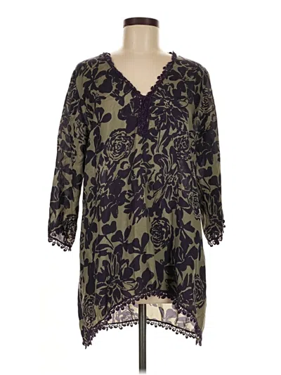 Pre-owned Johnny Was 3/4 Sleeve Blouse In Green