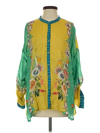 Pre-owned Johnny Was 3/4 Sleeve Blouse In Green
