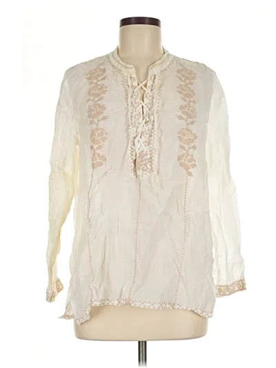 Pre-owned Johnny Was 3/4 Sleeve Blouse In Ivory