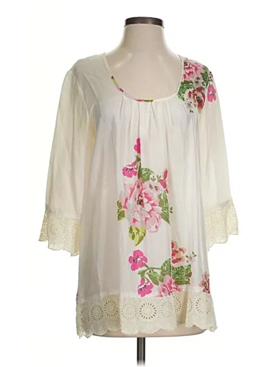 Pre-owned Johnny Was 3/4 Sleeve Blouse In Ivory