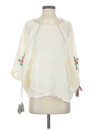 Pre-owned Johnny Was 3/4 Sleeve Blouse In Ivory