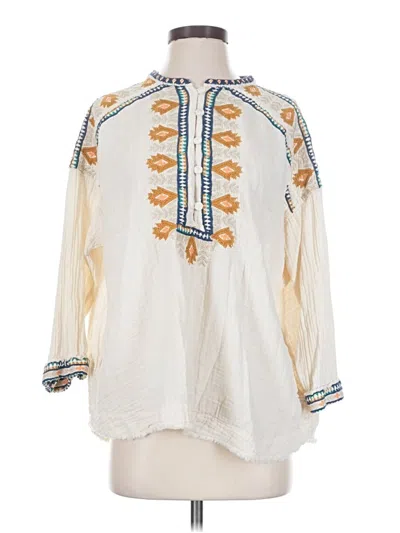 Pre-owned Johnny Was 3/4 Sleeve Blouse In Ivory