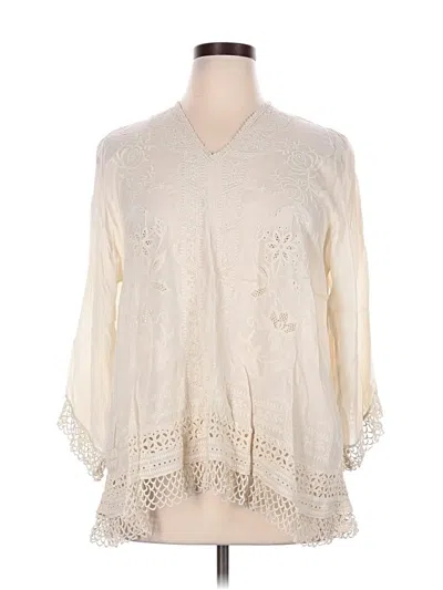 Pre-owned Johnny Was 3/4 Sleeve Blouse In Ivory