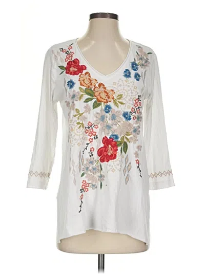 Pre-owned Johnny Was 3/4 Sleeve Blouse In Ivory