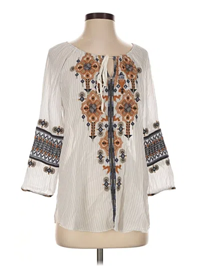 Pre-owned Johnny Was 3/4 Sleeve Blouse In Ivory