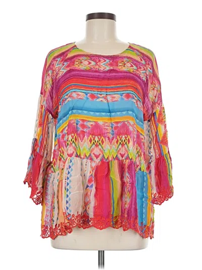 Pre-owned Johnny Was 3/4 Sleeve Blouse In Pink