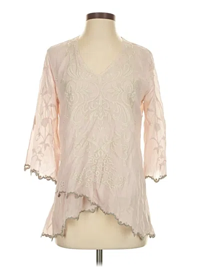 Pre-owned Johnny Was 3/4 Sleeve Blouse In Pink