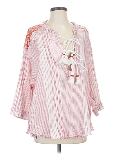 Pre-owned Johnny Was 3/4 Sleeve Blouse In Pink