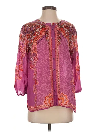 Pre-owned Johnny Was 3/4 Sleeve Blouse In Pink