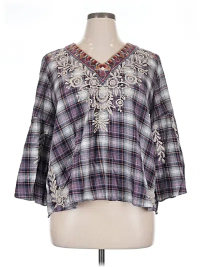 Pre-owned Johnny Was 3/4 Sleeve Blouse In Purple