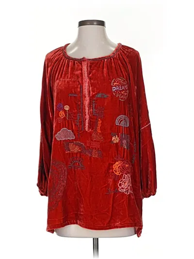 Pre-owned Johnny Was 3/4 Sleeve Blouse In Red