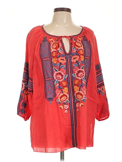 Pre-owned Johnny Was 3/4 Sleeve Blouse In Red