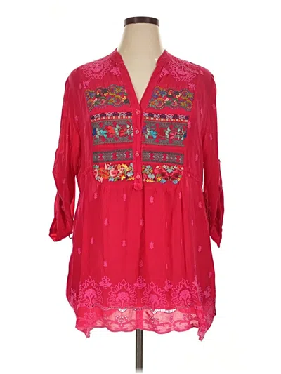 Pre-owned Johnny Was 3/4 Sleeve Blouse In Red