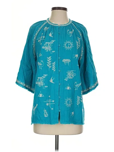 Pre-owned Johnny Was 3/4 Sleeve Blouse In Teal