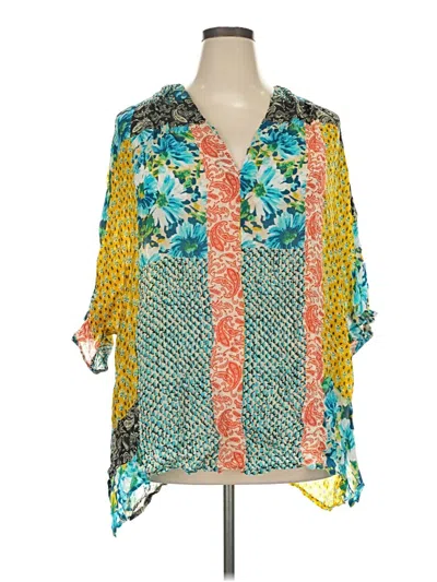 Pre-owned Johnny Was 3/4 Sleeve Blouse In Teal