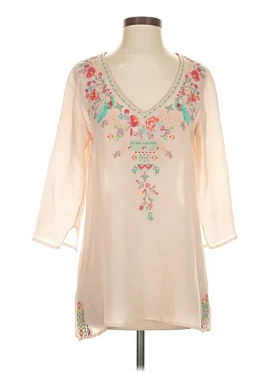 Pre-owned Johnny Was 3/4 Sleeve Blouse In White