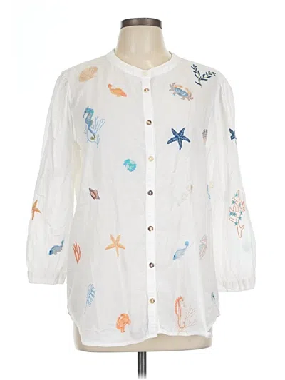 Pre-owned Johnny Was 3/4 Sleeve Blouse In White