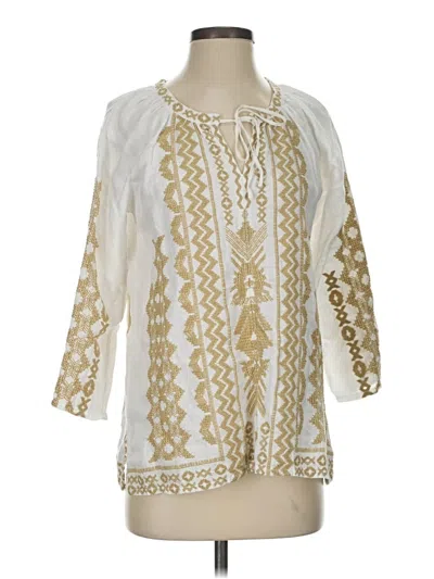 Pre-owned Johnny Was 3/4 Sleeve Blouse In White