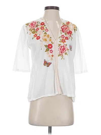Pre-owned Johnny Was 3/4 Sleeve Blouse In White