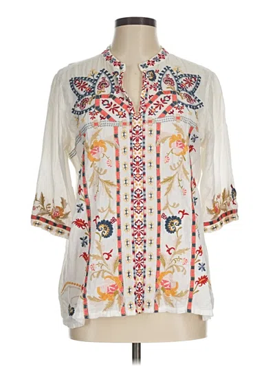Pre-owned Johnny Was 3/4 Sleeve Blouse In White