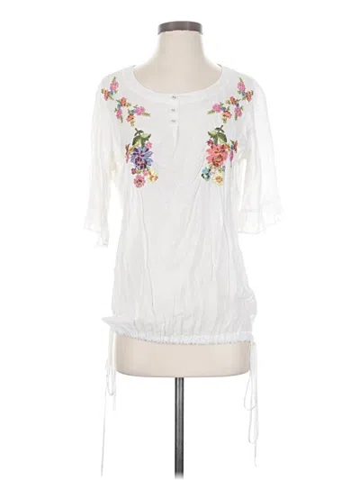 Pre-owned Johnny Was 3/4 Sleeve Blouse In White