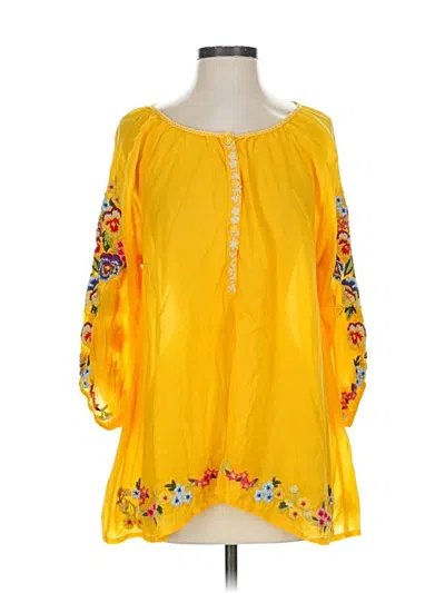 Pre-owned Johnny Was 3/4 Sleeve Blouse In Yellow