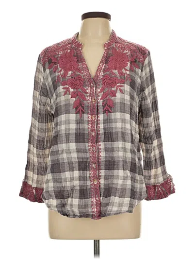 Pre-owned Johnny Was 3/4 Sleeve Button Down Shirt In Gray