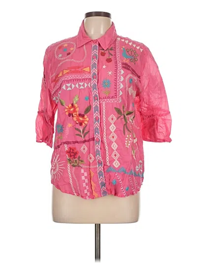 Pre-owned Johnny Was 3/4 Sleeve Button Down Shirt In Pink