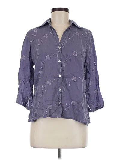 Pre-owned Johnny Was 3/4 Sleeve Button Down Shirt In Purple