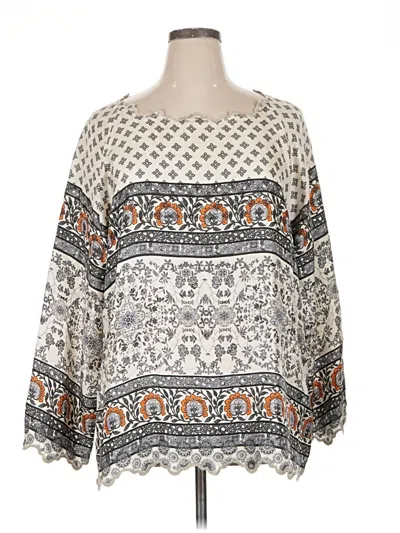 Pre-owned Johnny Was 3/4 Sleeve Silk Top Gray Boatneck Tops