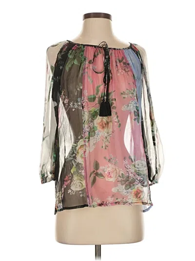 Pre-owned Johnny Was 3/4 Sleeve Silk Top Pink Cold Shoulder Neckline Tops