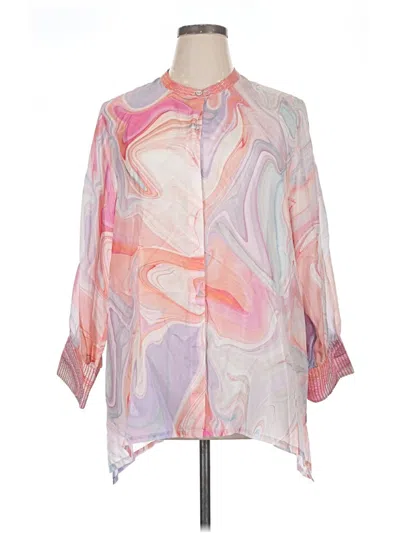 Pre-owned Johnny Was 3/4 Sleeve Silk Top Pink Mock Neckline Tops