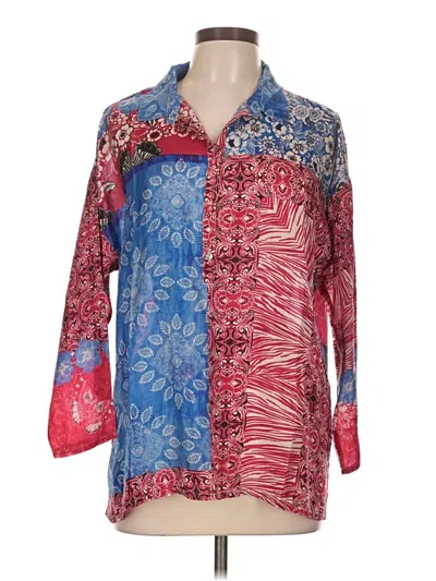 Pre-owned Johnny Was 3/4 Sleeve Silk Top Red Paisley Pattern Collared Neckline Tops