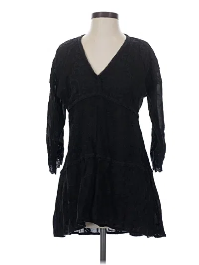 Pre-owned Johnny Was 3/4 Sleeve Top Black Plunge Neckline Tops