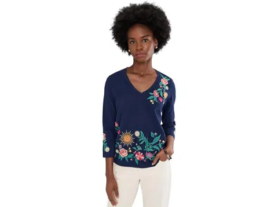 Johnny Was 3/4 Sleeve Trapunto V-neck T-shirts - Ziviana In Blue