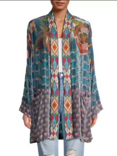Pre-owned Johnny Was $435  Sz L/xl Vember Burnout Velvet Benet Kimono Embroidered Trim In Multicolor