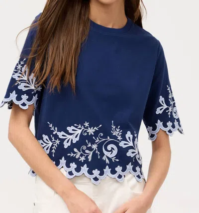 Johnny Was Addeline Elbow Sleeve Tee In Navy In Blue